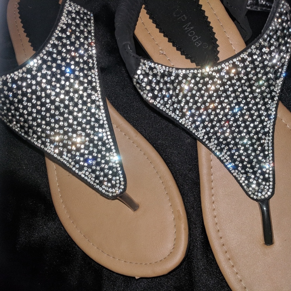 Black suede rhinestone wedges
